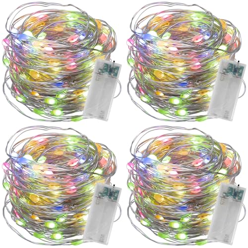 Nipach GmbH 4er Set Lichterkette Silberdraht 40 LED bunt Batterie Timer Weihnachten Weihnachtsdekoration Weihnachtsbaumkette Partydeko Leucht-Deko