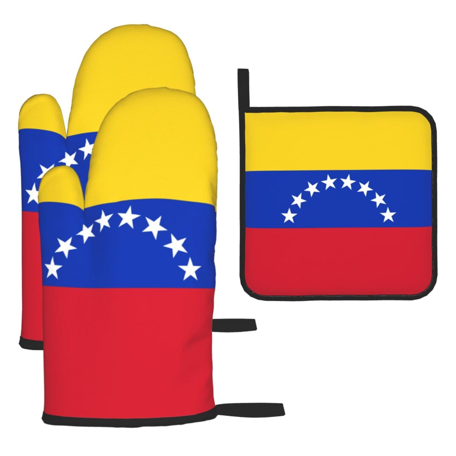 Flag Of Venezuela Print Oven Set Kitchen Gloves Baking Grilling Microwaving Cooking Gift Everyday Holiday