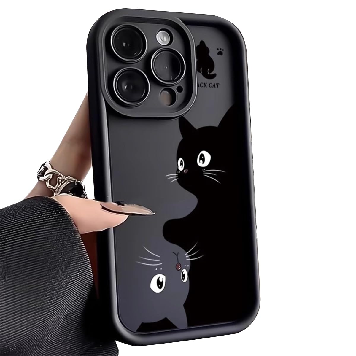 Cutecasee Cartoon Cat Case Compatible with iPhone Xs MAX | Liquid Silicone Shockproof Protective Cover, Durable Soft | Grip Matte Finish, Black