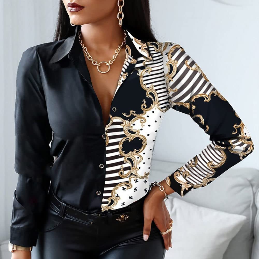 Damenkorsett Mit Langen Ärmeln,Damen Satin Bluse Shirt Schwarz Weiß Streifen Langarm Vintage Mode Seidenhemden Business Hemd Mit Knopf Sexy Party Tops Lässige Arbeit Bürobluse Für Mädchen Damen