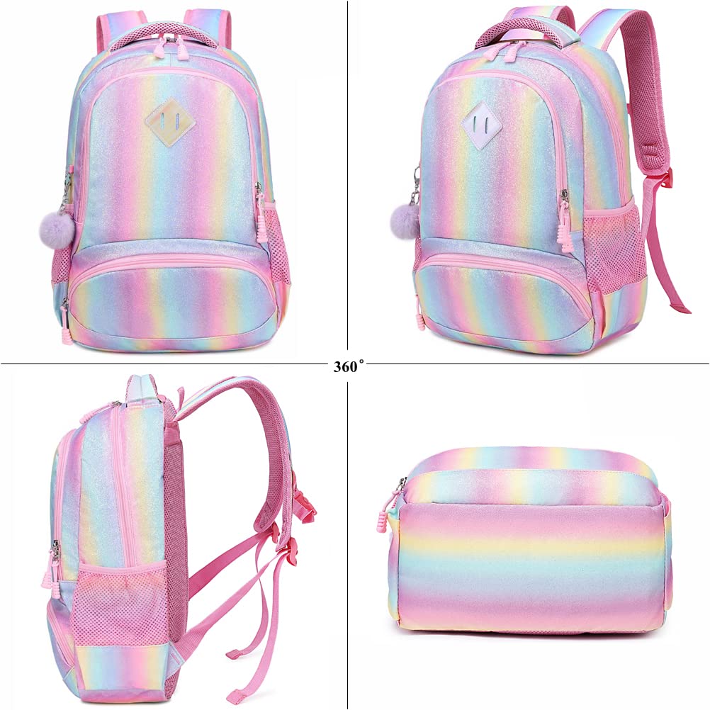 Sac à Dos pour Enfant Filles Multicolore Cartables École Primaire Super Léger Sacs Scolaires et Trousses 2 en 1 Sacs à Dos Rainbow Backpack