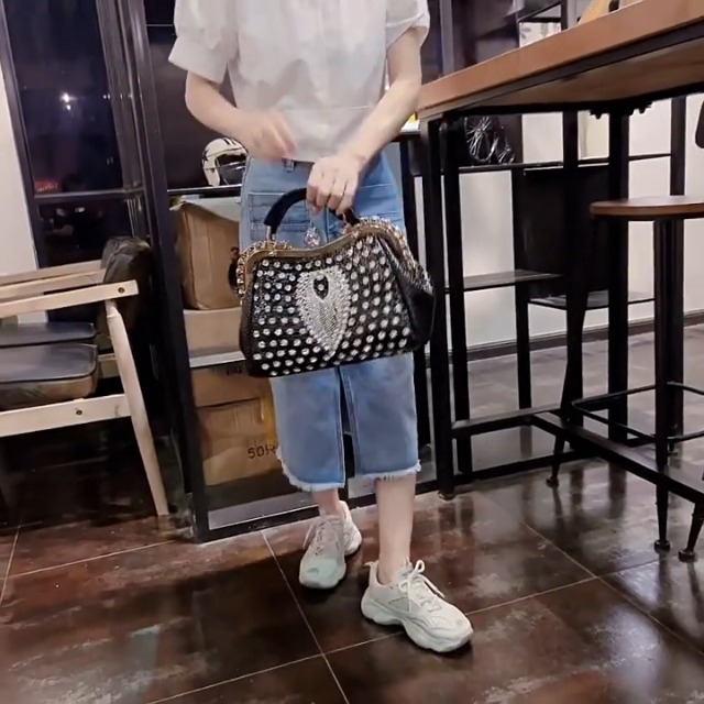 Luxury Fashion Diamonds Bag For Women Leather Top Handle Satchel