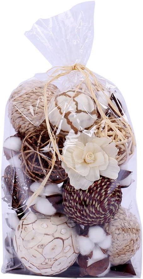 Rattan Ball, Bag of Assorted Decorative Spherical Natural Wicker Rattan and Cotton Bowl and Vase Filler, Balls Spheres Orbs Filler - Brown and White (Brown2) : Home & Kitchen