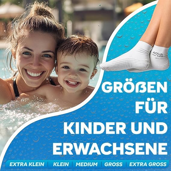 Aquasafe Badesocken – Wasserdichte Schwimmsocken Kinder – 100% Latexsocken – Rutschfeste Schwimmsocken für Hygiene & Sicherheit im Pool & zum Schutz vor Warzen – Schützende Wassersocken für Kinder
