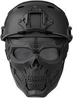 Vista 15 de Casco y máscara de Airsoft, máscara de cara completa con gafas desmontables, casco negro de paintball con soporte NVG y riel lateral, equipo táctico