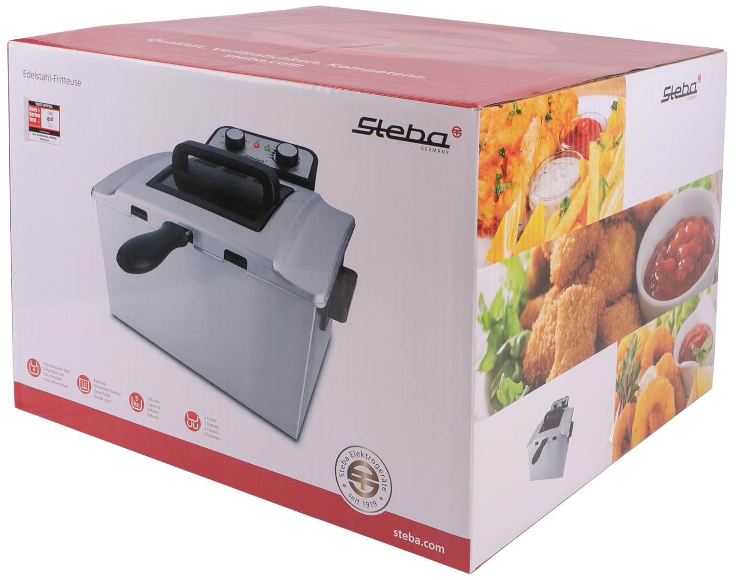Steba Fritteuse aus Edelstahl DF 300 | 5 Liter für bis zu 1,5 kg | Fritteuse mit Fett, XXL Frittierkorb, 3 Körbe | Deep Fryer für Zuhause, Friteuse mit entnehmbarem Behälter