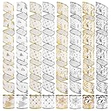 UnionJoy Golden & Sliver Wired Ribbon Assorted Holiday Decorative Ribbon Sheer Glitter Tulle Organza