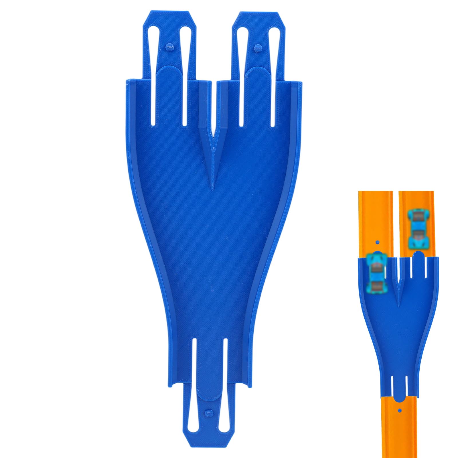 Parallel Shape Racetrack Connector for Toy Car Track, 21.5x8.5x1.5cm/8.46x3.35x0.59in Car Diverging/Merging Lane, Two Lane to One Race Track Builder Toy Cars Piece Accessories Parts (Blue)