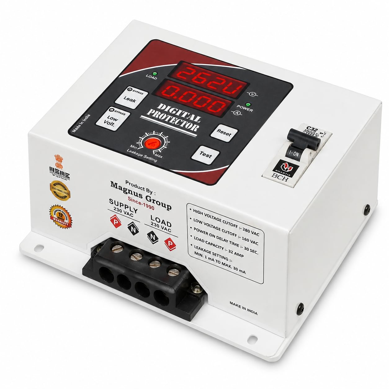 Magnus Automatic Over/Under Voltage/Over Load/Short Circuit/Surge/Spike/Earth Leakage/Electric Shock Protection (Adjustable Setting) with Auto Re-Connect LED Display Single Phase 220V, 32A (7kW)-image-26