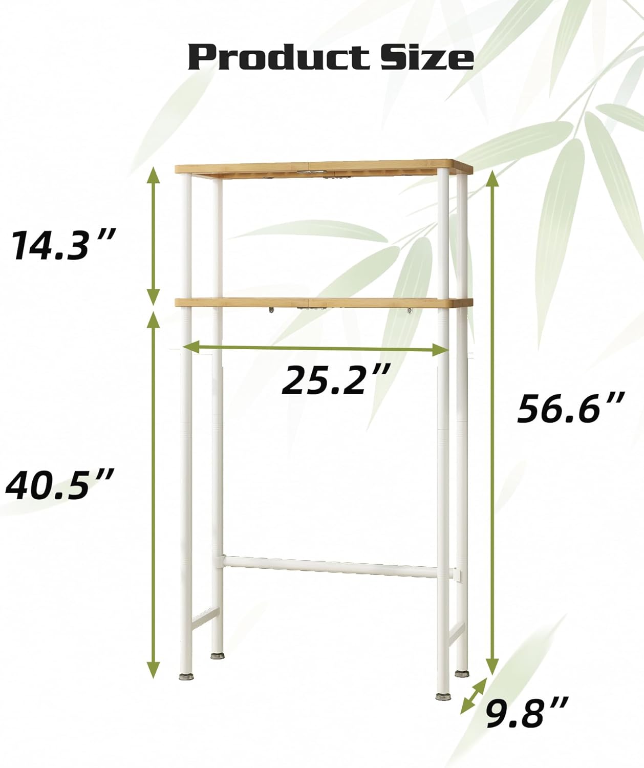 Over The Toilet Storage Shelf 2-Tier Bamboo Bathroom Organizer Rack Freestanding Space Saver Above Toilet Shelves for Small Bathroom, Laundry