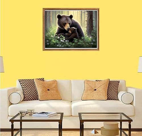 Miniatura 3 de LXTONG Kit de arte de pintura de diamante de oso negro, juego completo de diamantes de taladro redondo pequeño oso negro y oso madre, pintura de
