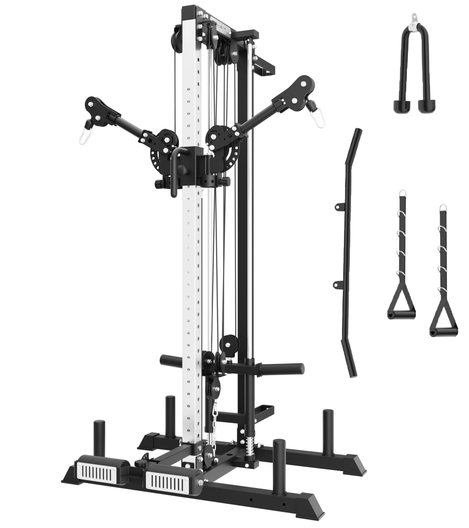 Eonfit Cable Machine for Home Gym, LAT Pulldown Cable Crossover Machine Workout Station Pulley System Tower with Leg Holder, LAT Bar, Foot Board