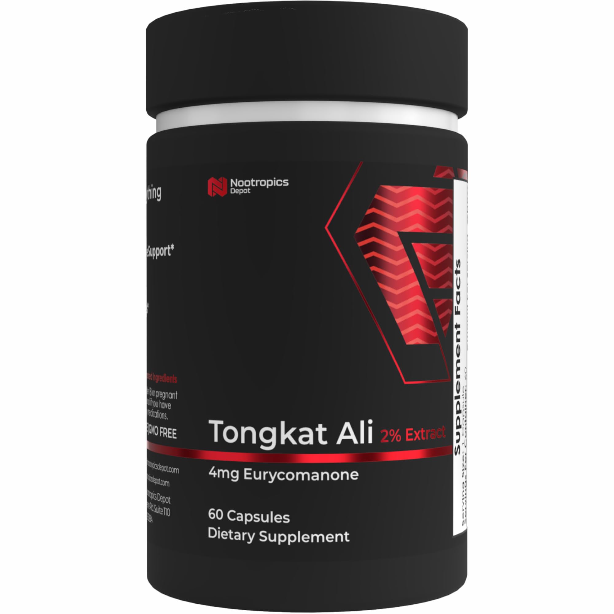 Nootropics Depot Tongkat Ali Extract Capsules | 200mg | 60 Count | 2% Eurycomanone By HPTLC | Eurycoma longifolia Root Extract 60 Count (Pack of 1)