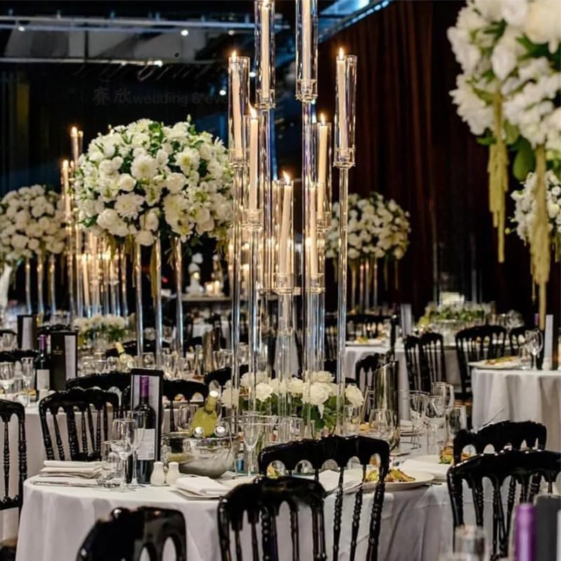 Bougeoir transparent haut 8 branches pour sécuriser table mariage bougie LED