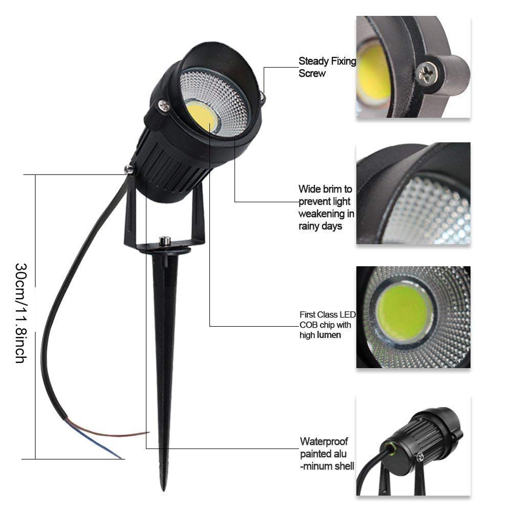 Pack de 10 Foco Jardin LED con Pincho COB 5W 220V Blanco frío Luz LED para Exteriores