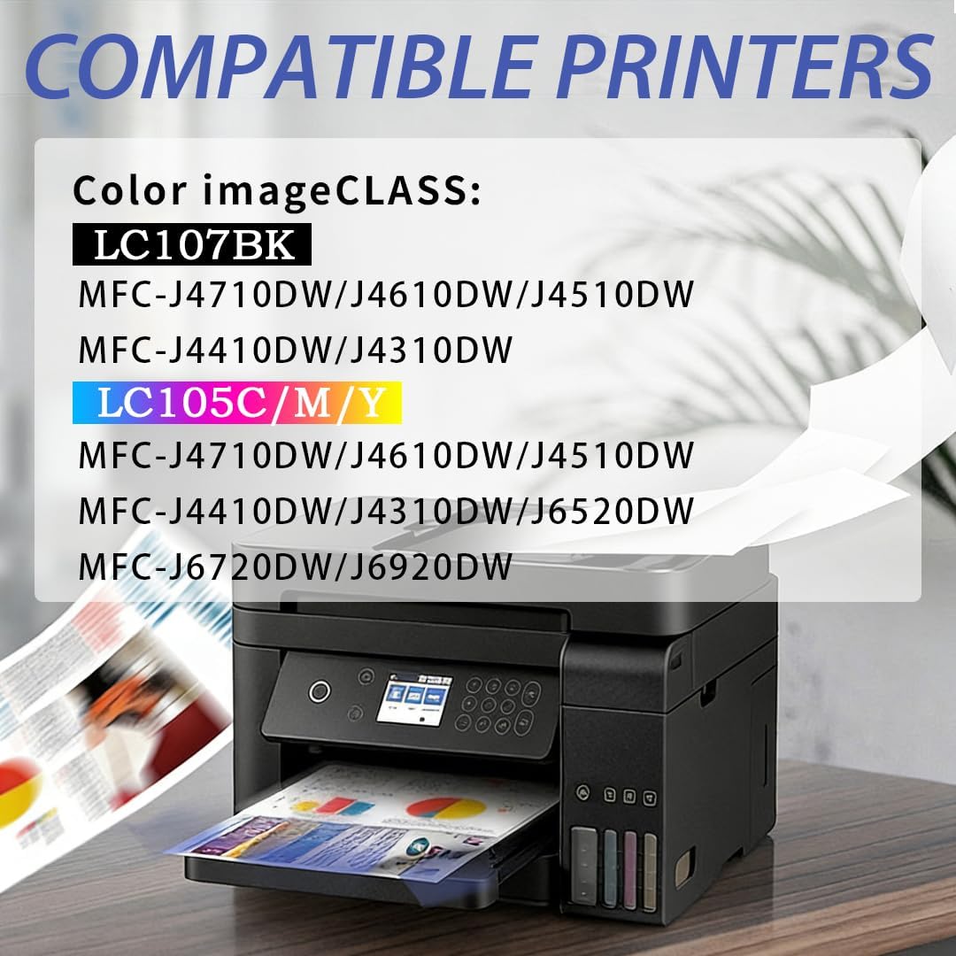 Compatible LC107 LC105 Ink Cartridge Replacement for Brother LC107XL LC105XL LC107BK for MFC-4610DW MFC-J4710DW MFC-J4310DW MFC-J4410DW MFC-J4510DW Printer (5B,5C,5M,5Y, 20-Pack)