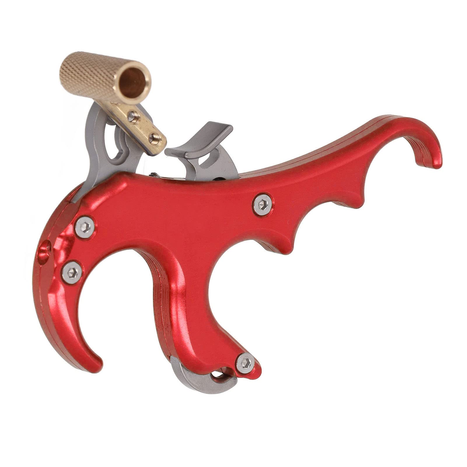 KKPLZZ Bow Release Aids, Aluminum Alloy 4 Finger Release with Adjustable and Anti Skid Handle, for Archery Training and Long Term Use (Red)