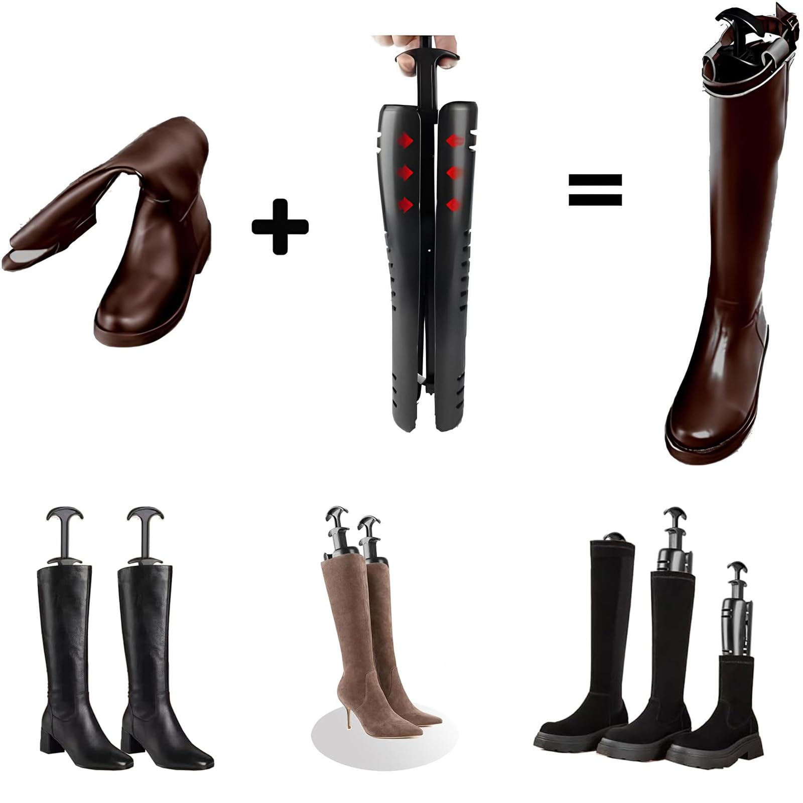 2 Pares Soporte de Bota Negro, Moldeador para Botas Negro, Soporte para Botas de 42cm con Asa, para Botas Medias, Botas de Nieve y Botas de Cuero
