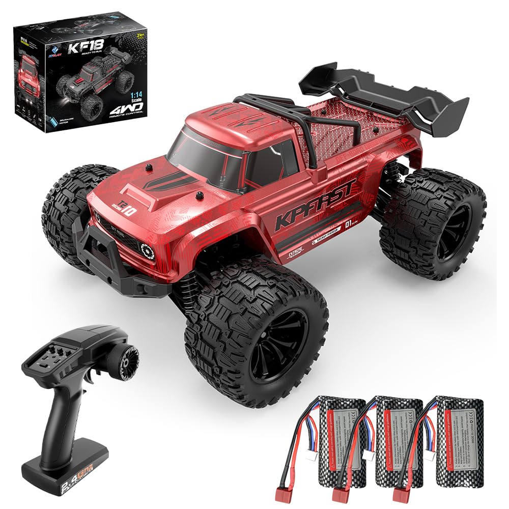 Sponsored Ad – KF18 1:14 Remote Controlled Car Brushless, 70 km/h Fast RC Car, 2.4GHz 4WD All Terrain Offroad Truggy Truck for Adults, 3 Batteries (Red)