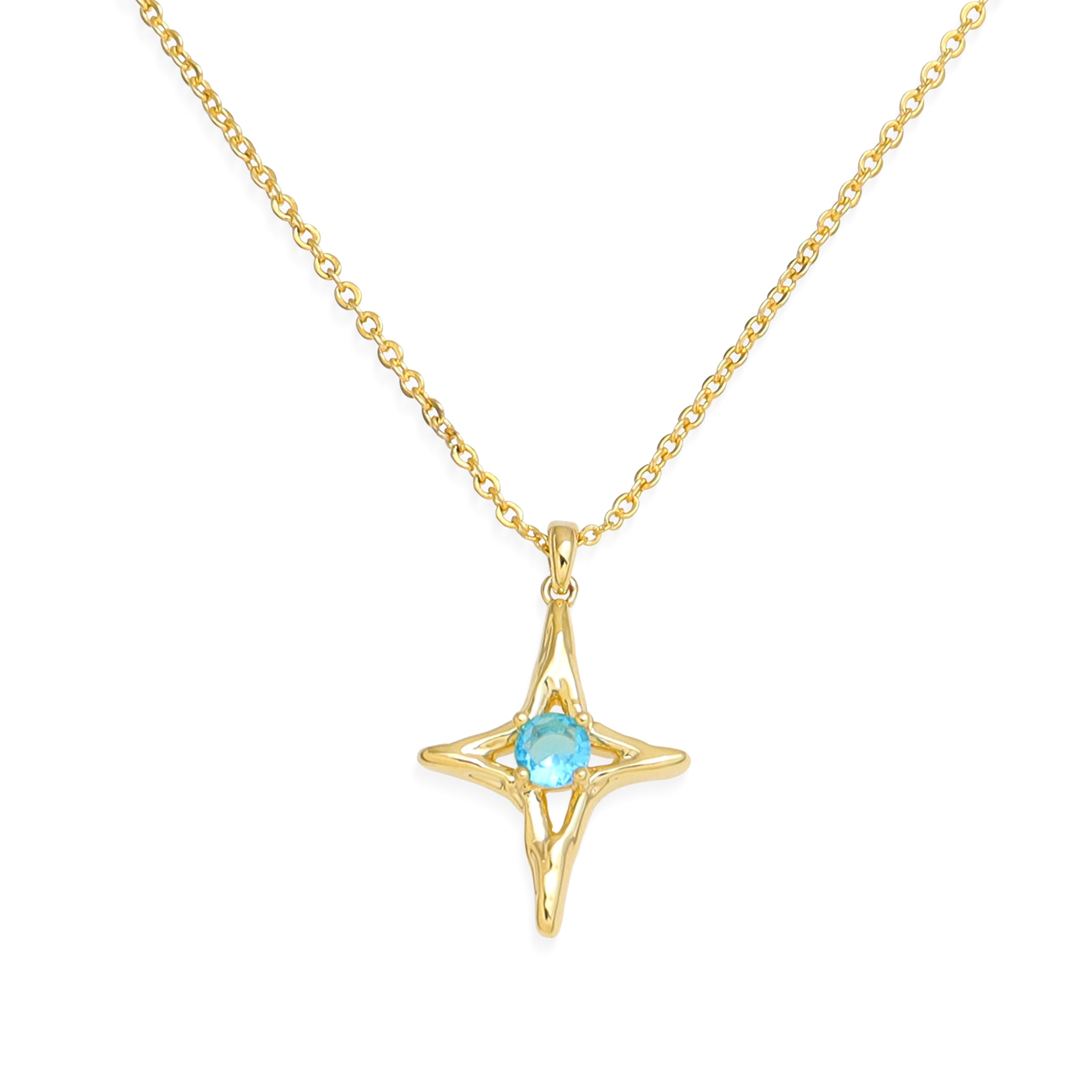 Sonateomber Simple Gold Star Pendant Necklaces for Women Sparkly Rhinestone Birthstone Lucky Four-point Stars Dangle Necklaces Prom Fashion Birthday