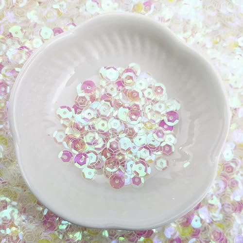 Miniatura 7 de SaktopDeco Lentejuelas sueltas blancas a granel de 0.236in, lentejuelas iridiscentes redondas para manualidades, manualidades, costura, bordado,