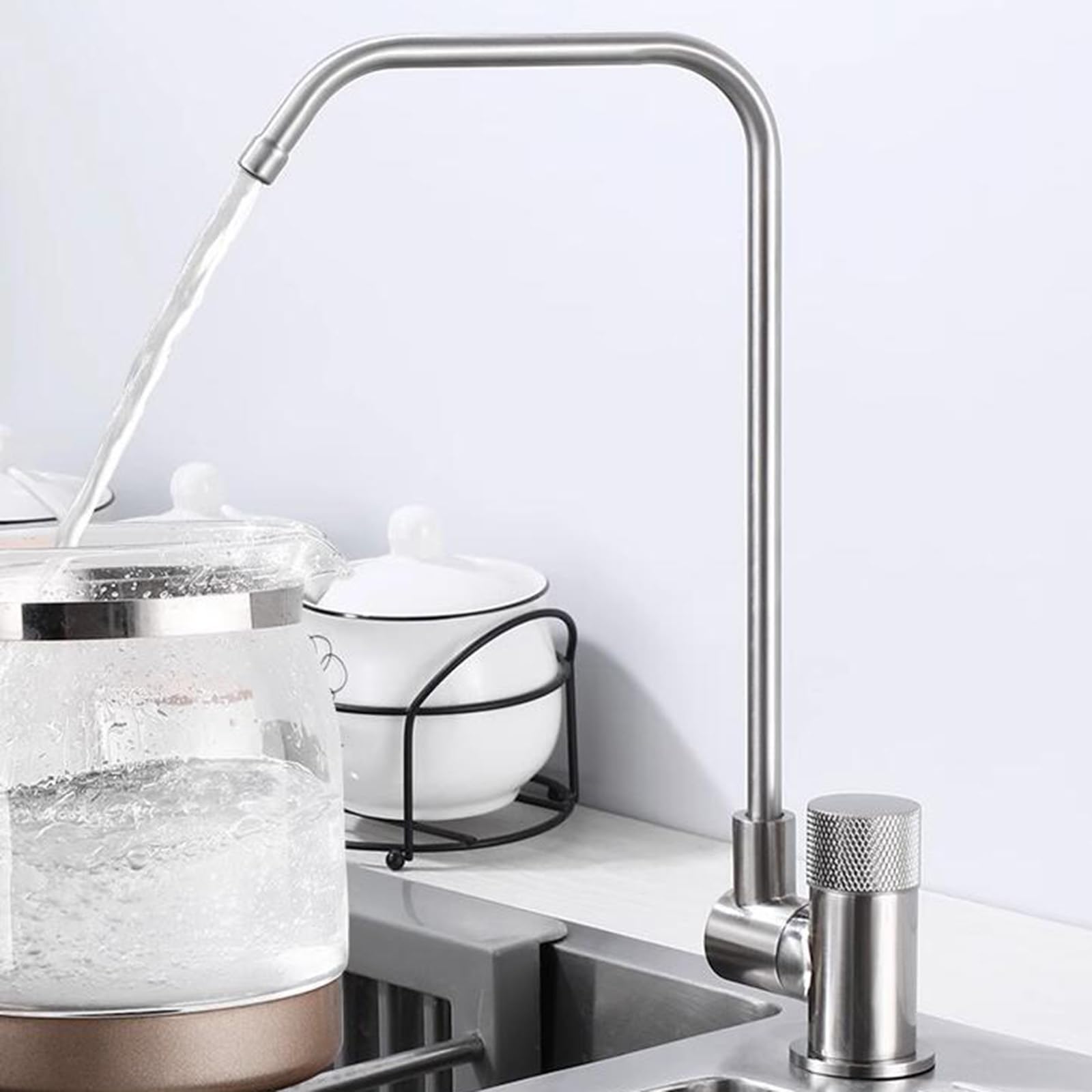 Grifo con Filtro de Agua, Grifo purificador de Agua con Doble caño Giratorio de latón Plegable, Cepillado