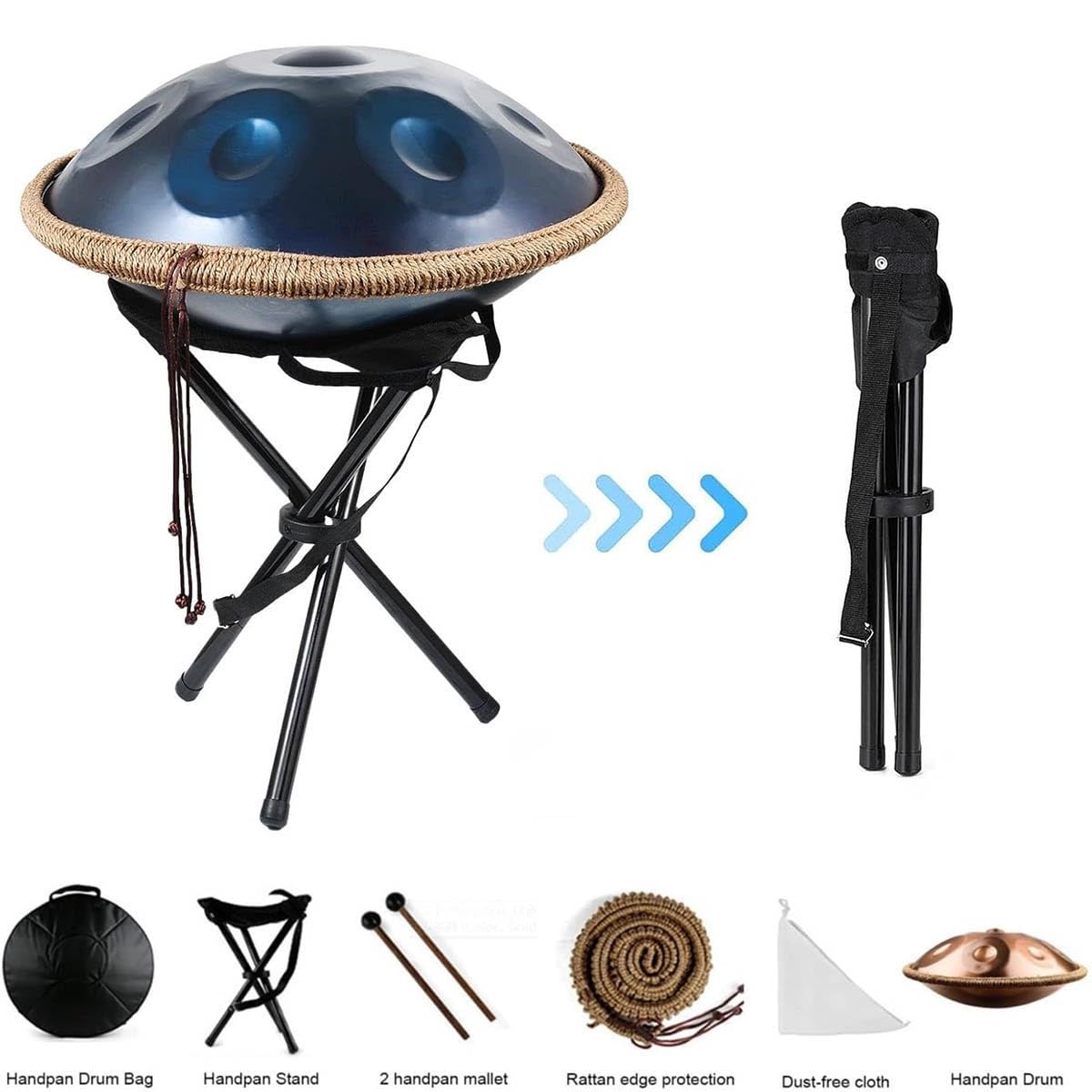 Handtrommel in D-Moll Kurd, 22 Zoll Zungentrommel 432Hz/440Hz, 9/10/12 Noten Handpan-Trommel mit Tragetasche, Harmonic Percussion für Live-Auftritte und Meditation(Goldfarben,440HZ/9Note)