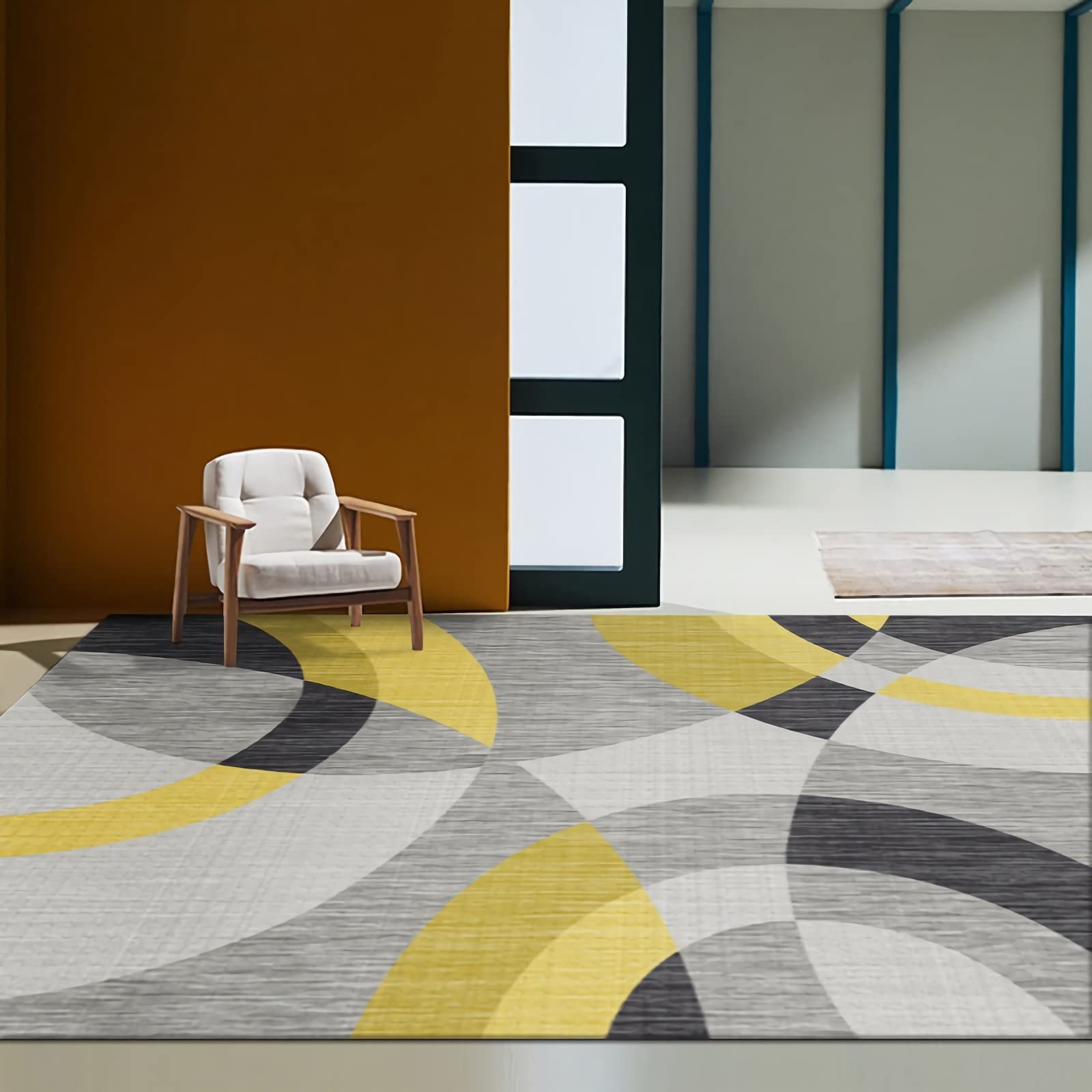 Tapis Chambre ado Tapis Tapis Chambre Bebe Garcon Conception géométrique incurvée Gris Jaune Deco de Chambre 60x160cm