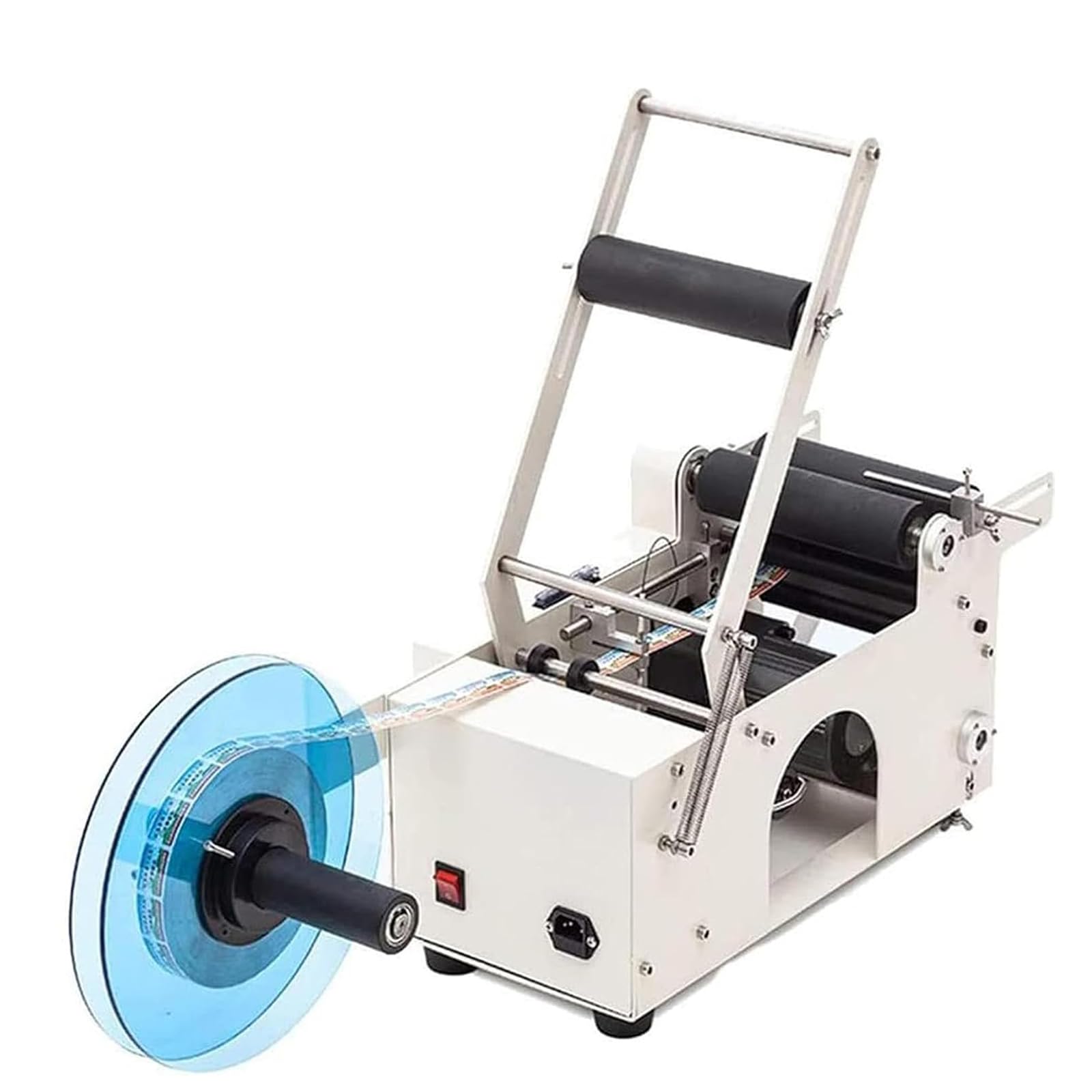 Maszyna do etykietowania butelek, półautomatyczny aplikator ze stali nierdzewnej, prędkość 10-30 szt./min, regulowana średnica etykiety Φ12-150 mm, idealna do użytku spożywczego i przemysłowego