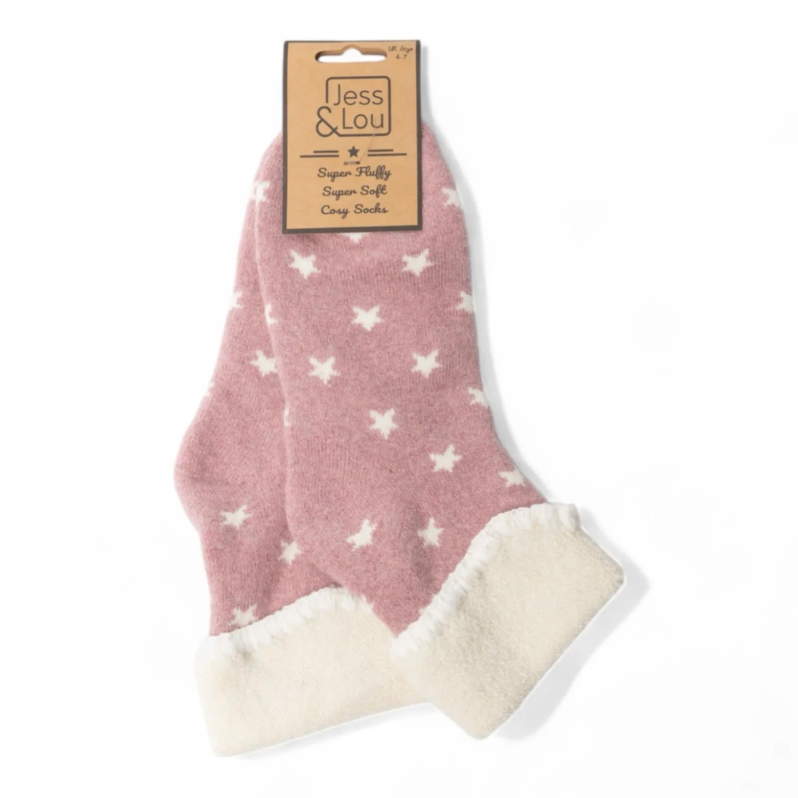 Jaspers Women's Pink Jess & Lou Socks - Cosy Cuffs Star - And White