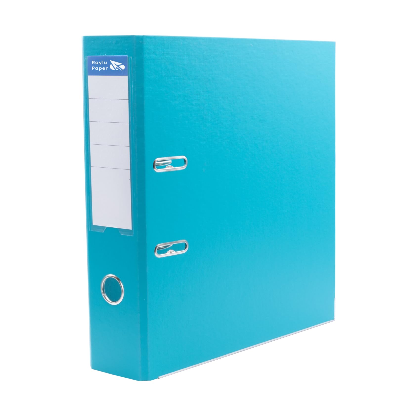 Raylu Paper Ring Binder, 75 mm Wide Spine File Folder, Office 2 Ring Binder with Soft Opening Lever and Customizable Card Holder (Turquoise, A4)