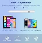 MoKo Stylus Styles pour écrans tactiles, Stylos à charge rapide pour iPad d'Apple/iPhone/Samsung (Penn non-S)/iOS/Android Tablets & Smart Phone Crayon universel d'écran capacitif Style avec affichage de puissance, blanc