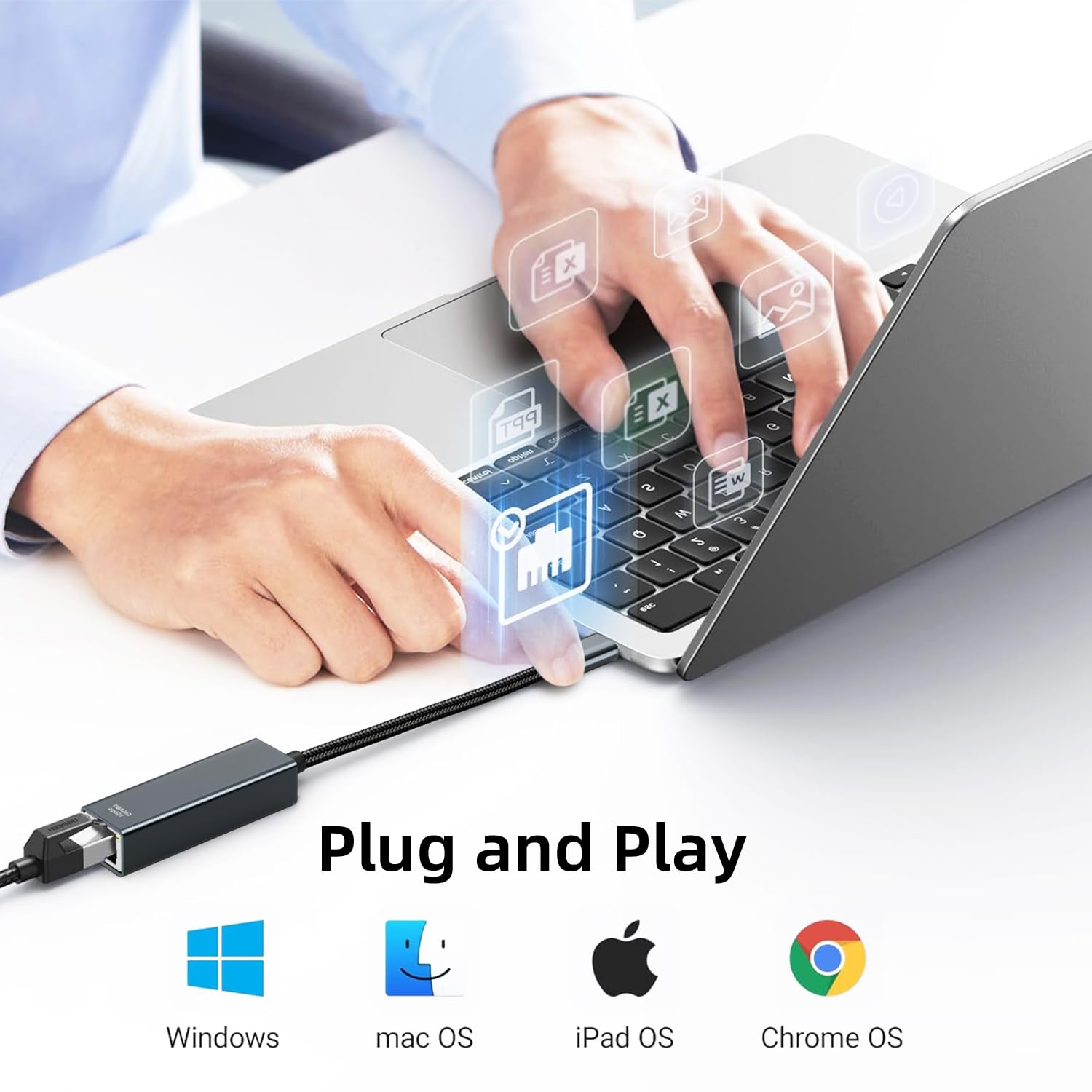 YUETUOL Adattatore USB C a Ethernet, Adattatore LAN Type-C a RJ45 Ethernet 1Gbps (Thunderbolt 3/4) Compatibile con iPhone 15 Pro, MacBook Pro/Air, Galaxy S23, Surface Book, Dell, Switch