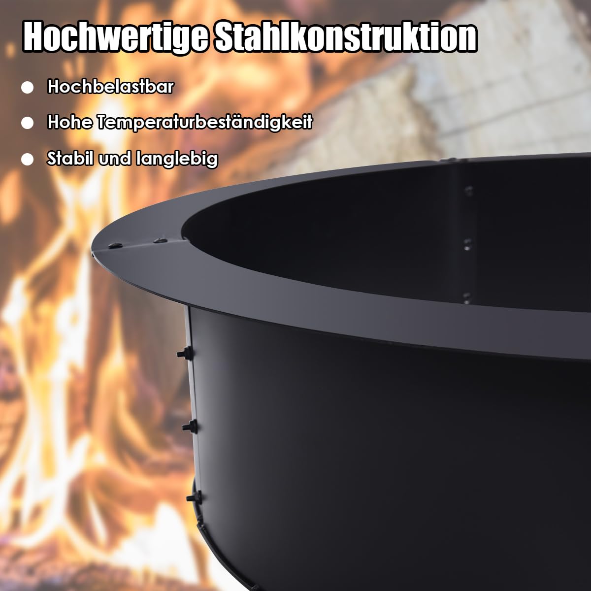 COSTWAY Feuerschale, 92 cm außen 77 cm innen, Feuerschalen für den Garten, runde Feuerstelle Outdoor, Brennschale Feuerstellenring, Metall, für Holzverbrennung Terrasse Camping, Schwarz