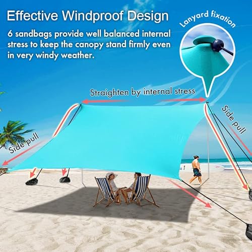 easierhike Beach Shade Windproof Design, Sun Shelter UPF50+ Portable Family Tent with 6 Sandbags Anchors 7x7 FT 2 Pole Pop Up Outdoor Shelter for Beach, Camping, Fishing, Backyard and Picnics - Image 2
