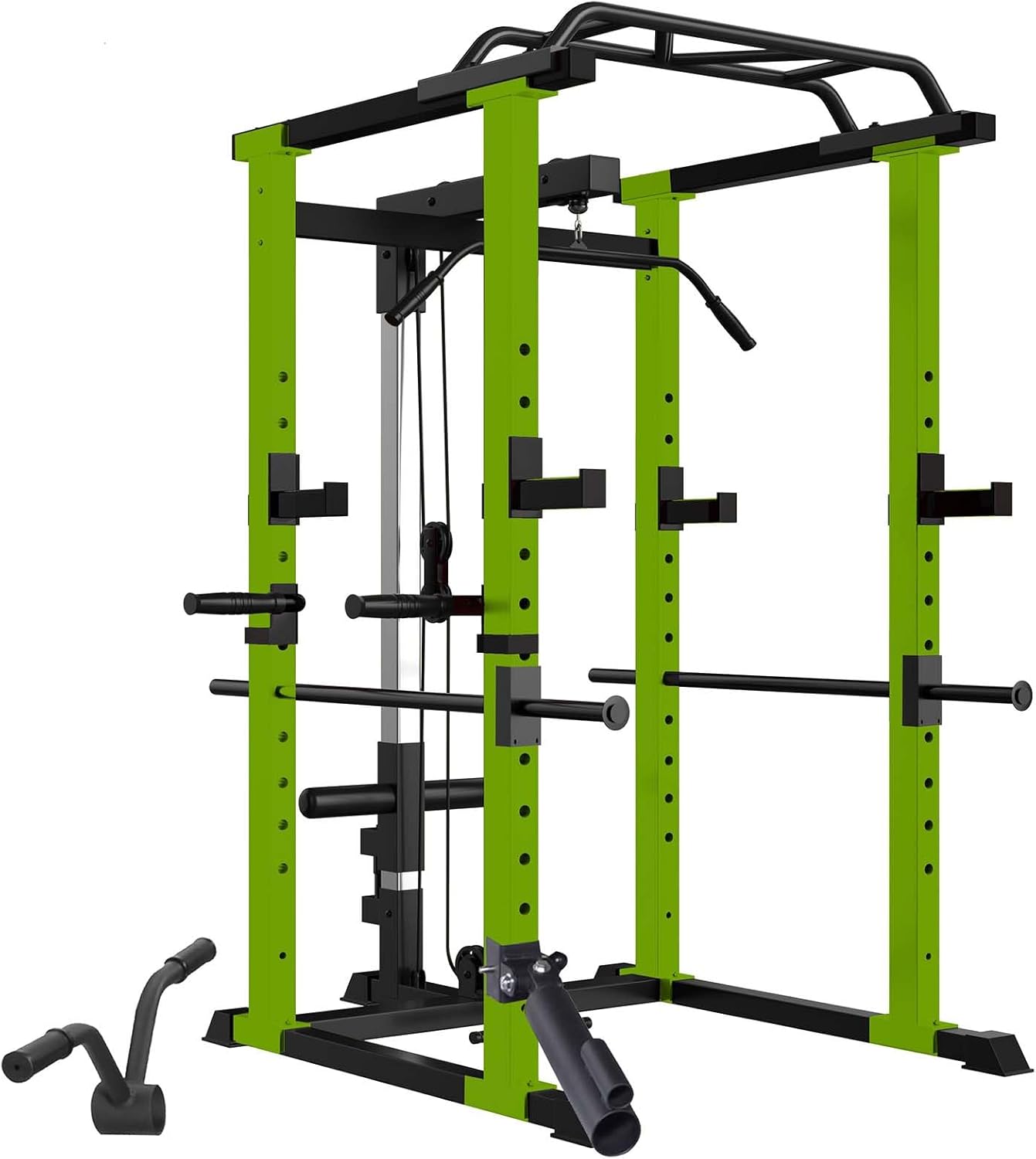 Power Cage, Multi-Functional Power Rack with J-Hooks, 1000LBS Squat Rack with Pull Down System, Home Adjustable Pullup Squat Rack, Weight Cage for Home Gym