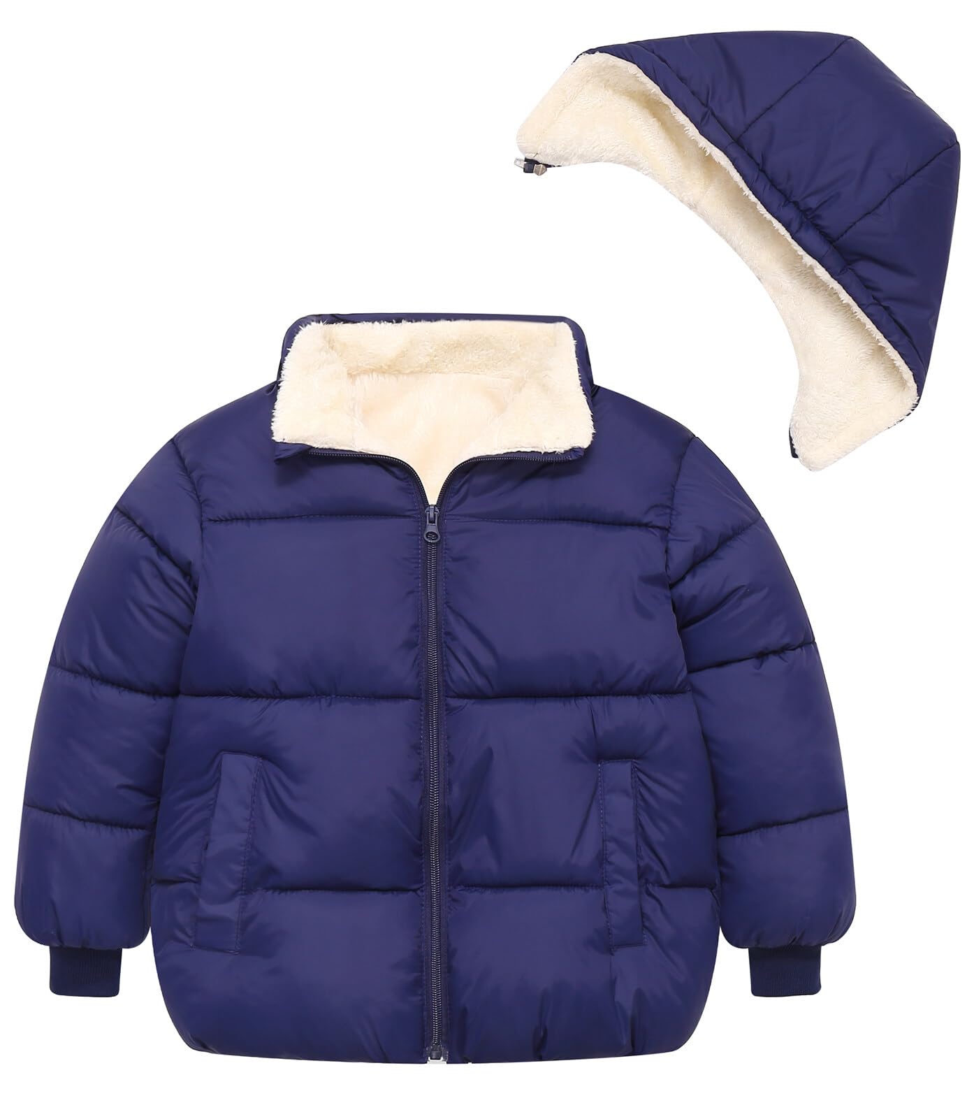 SEAUR Cappotto Spesso con Cappuccio Rimovibile Bambini Ragazzo Ragazza Inverno Cappotto Trapuntato Corto Giacca in Cotone Foderata in Pile 1-8 Anni