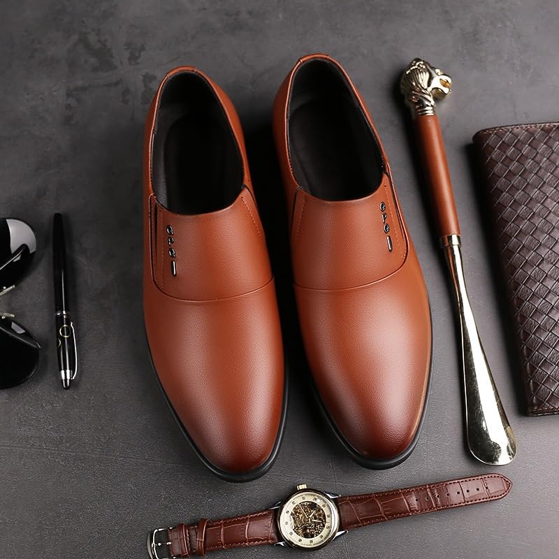 Men's Slip On Formal Tuxedo Dress Leather Shoes Business Casual Driving Boat Shoes Men Soft Leather Dress Tuxedo Shoes Pointed Toe Casual Business Suit Tuxedo Shoes(Brown,7.5)2