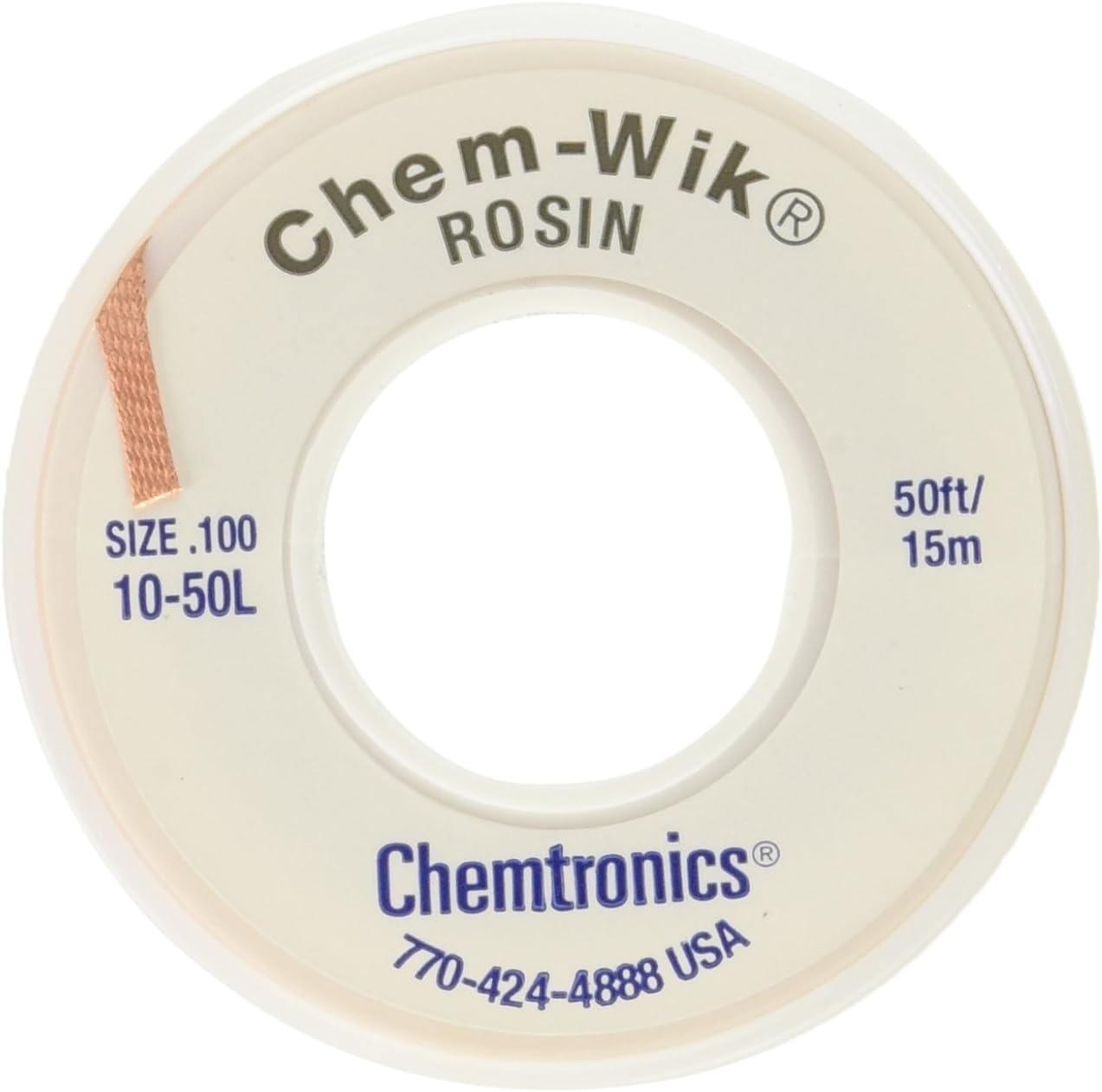 Chemtronics Desoldering Braid, Chem-Wik, Rosin, 10-50L 0.10", 50ft.