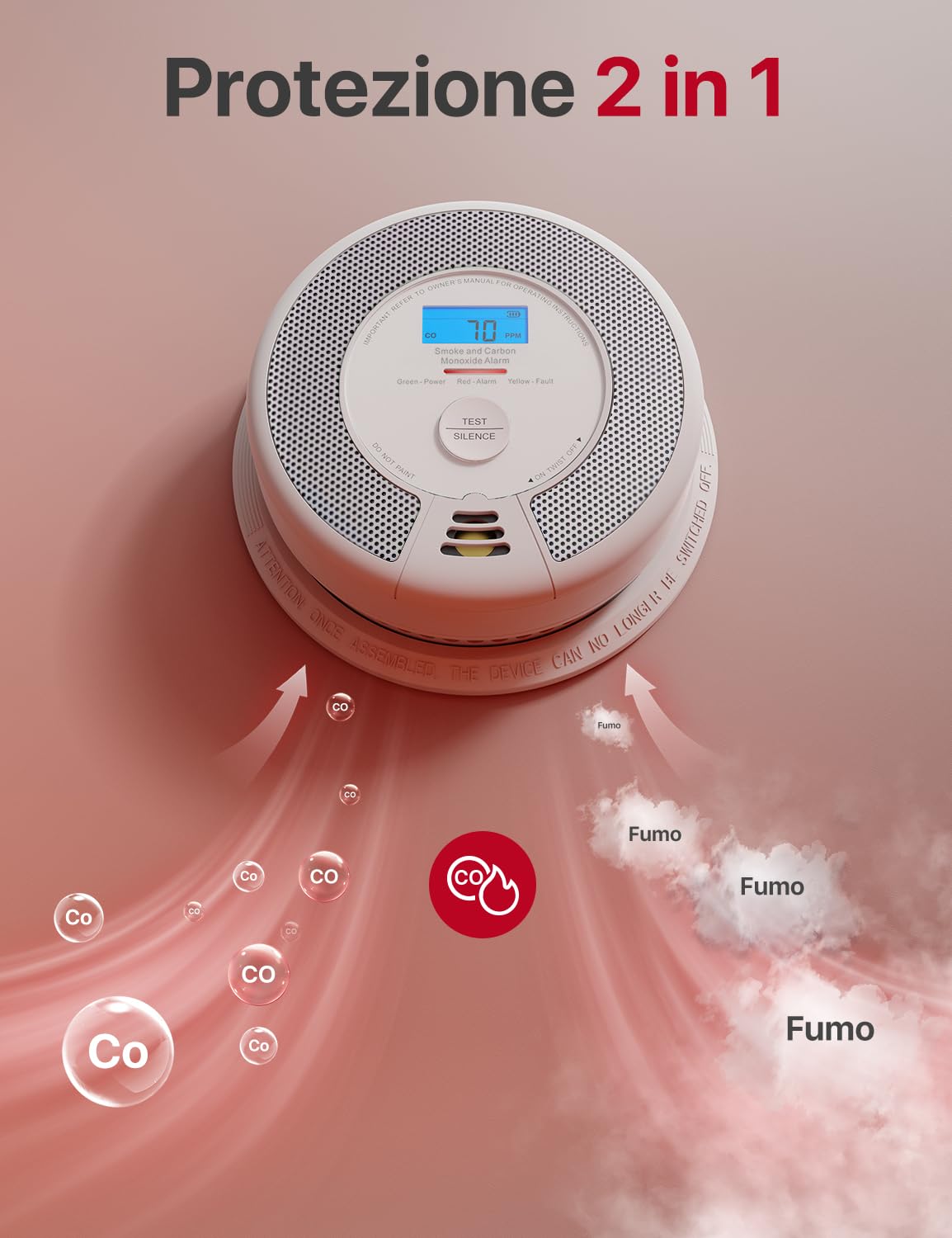X-Sense Wi-Fi Rilevatore di fumo e monossido di carbonio, allarme con batteria sostituibile, sensore combinato compatibile con X-Sense Home Security APP, EN 14604 e EN 50291 conformi, SC07-WX, 1 Pezzo