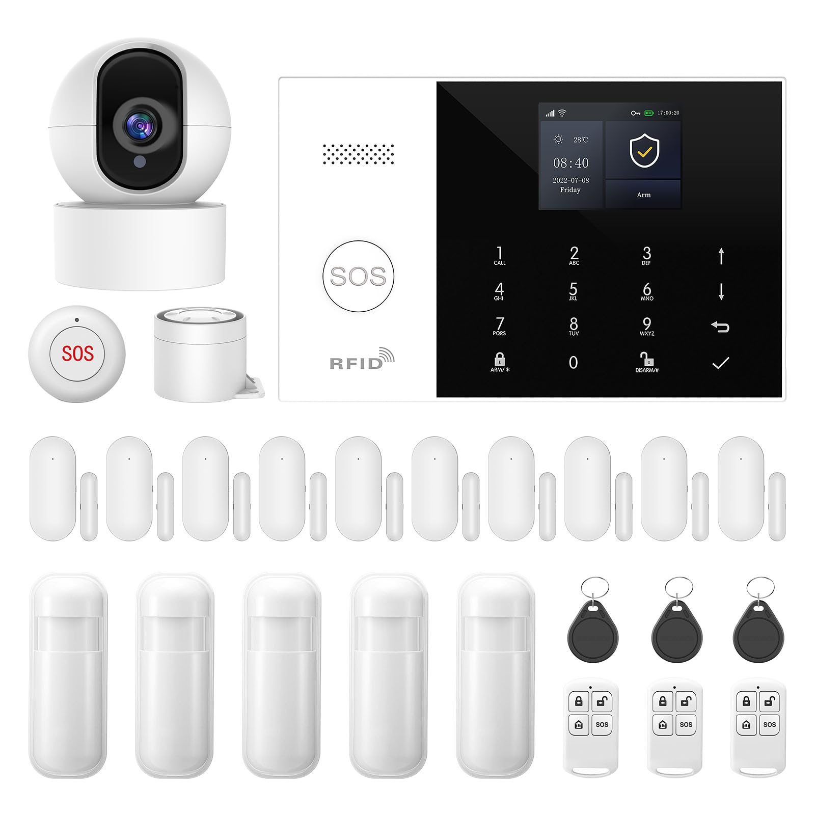 XNY WiFi Wireless Home Alarms, 4G Anti-Theft Home Alarm System with 1080P Pan/Tilt Security Camera, App Alert, Works with Alexa and Google Assistant