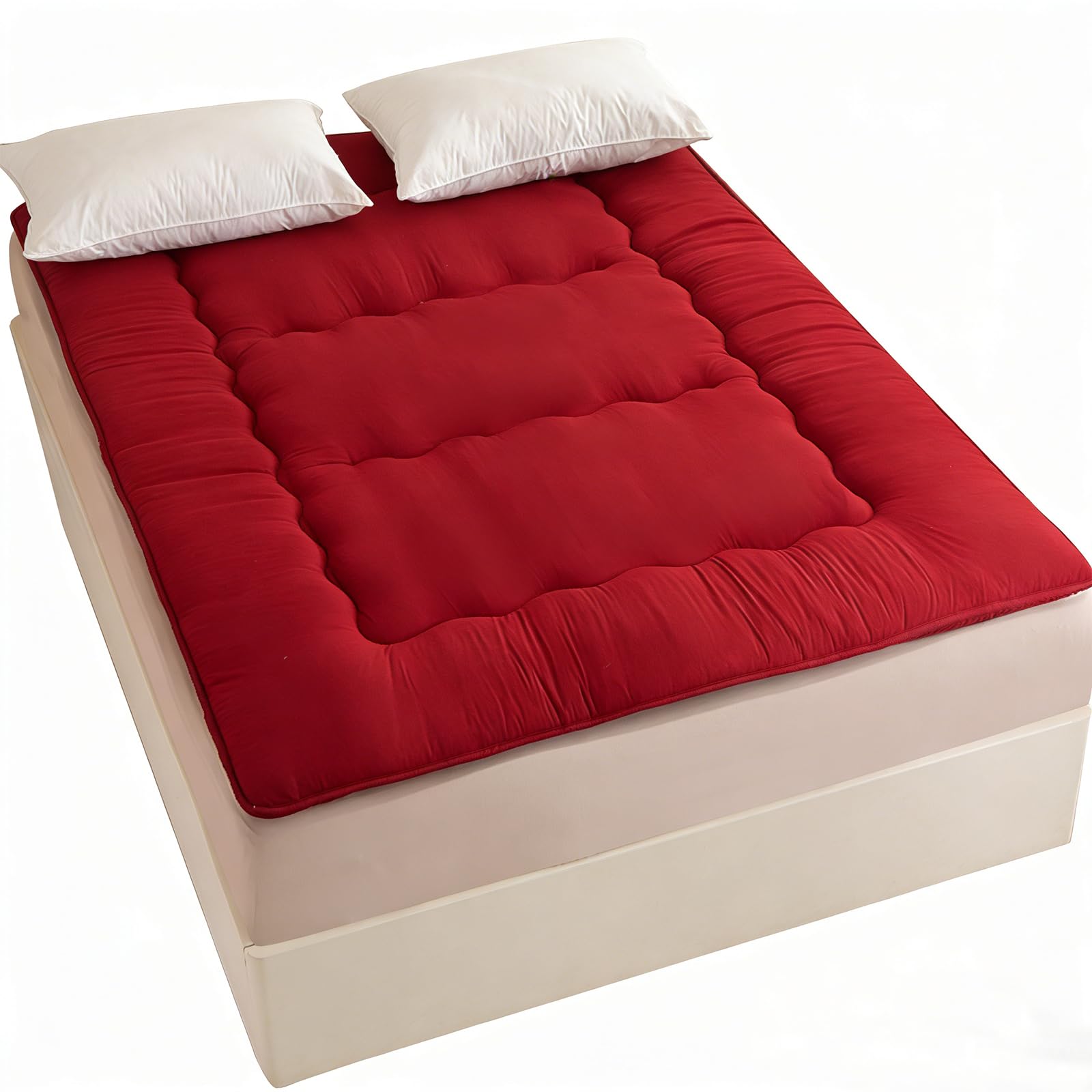 Photo 1 of FISHDRU Futon Mattress, Japanese Floor Mattress,Japanese Floor Bed,Tatami Foldable Bed,Roll Up Sleeping Pad for Adults Guest Room Bedroom (Red, Twin)