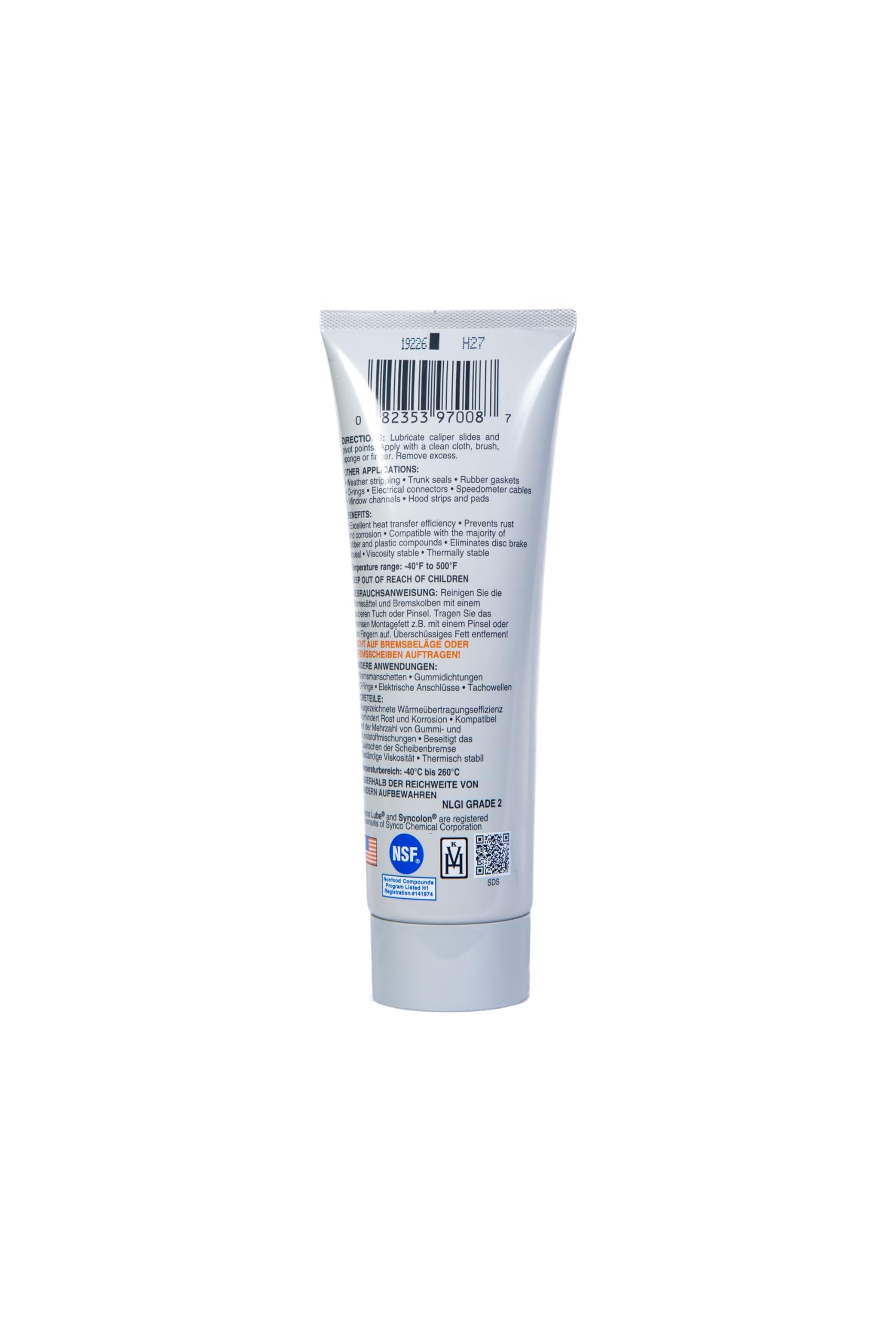 Super Synco Lube 97008 - Grasa para frenos de silicona, con Syncolon (PTFE), tubo de 226,8 g