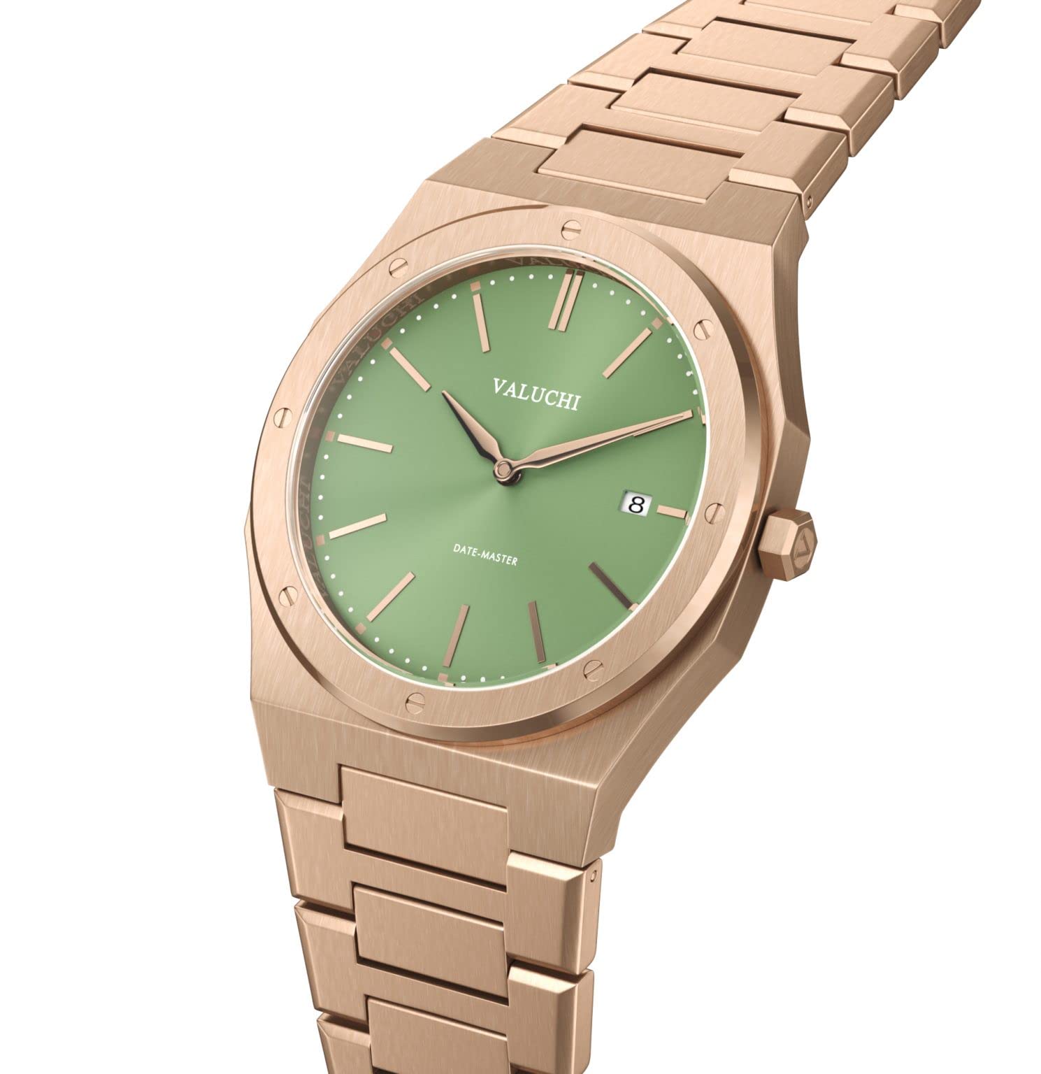 Valuchi Lujo Hombres Date-Master Acero Inoxidable Cristal de Zafiro Reloj de Cuarzo