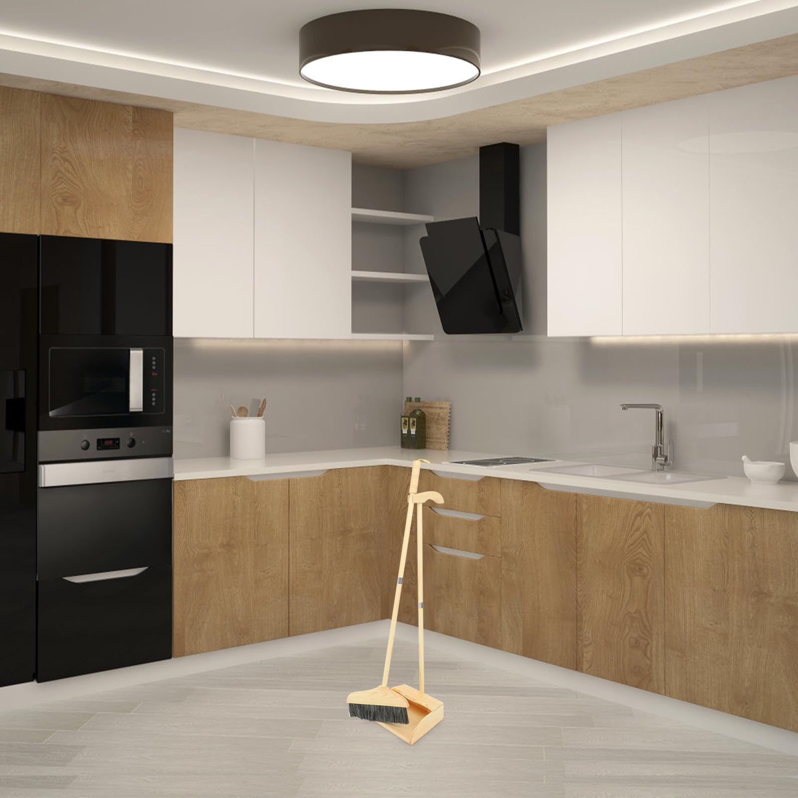 GALPADA Besen Weichen Borsten und für mit Kehrschaufelset Zuhause Ergonomischem Holzgriff Leicht und Praktisch für Werkstätten und Eingangsbereiche