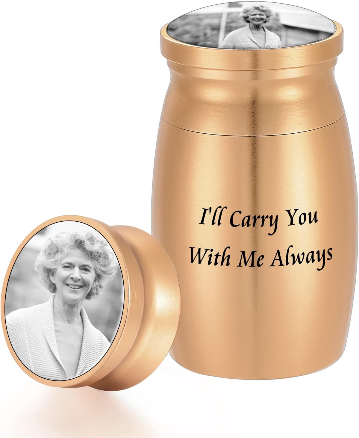 Personalized Small Urn Custom Photo Text Mini Urn for Ashes Engraved Small Aluminium Keepsake Urn 3 Inches Memorial Ashes Holder for Loved One