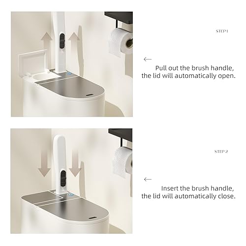 Miniatura 4 de Cubo de basura pequeño para baño, con sensor de movimiento, de 2 galones, con tapa, decoración automática de baño sin contacto con cepillo de