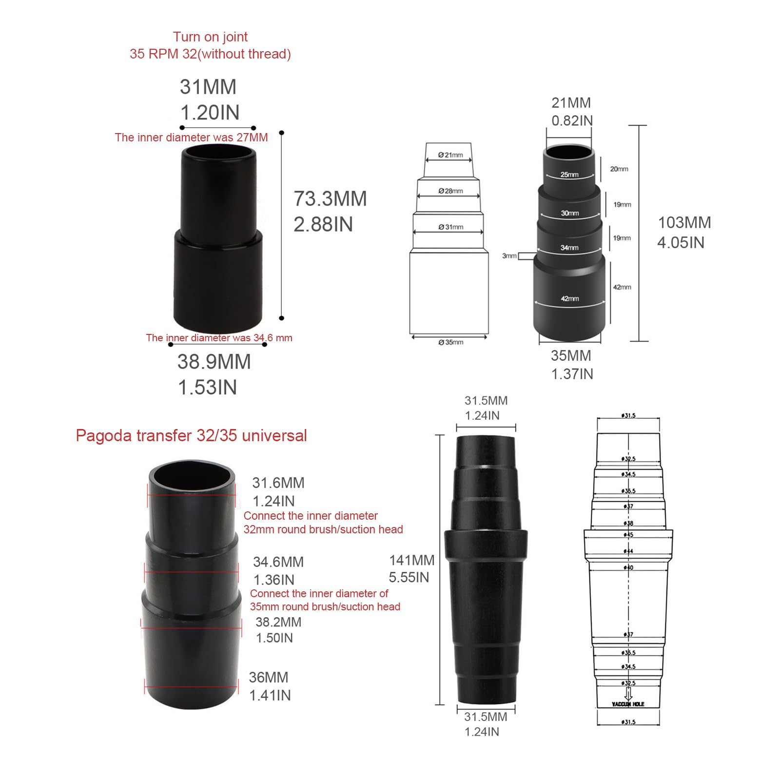 Set Adattatori Per Tubo Aspirapolvere - Riduttori E Convertitori Per Accessori Di Diverse Misure