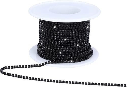 Cadena de cierre de diamantes de imitación de cristal, 10 yardas/rollo de 0.079 in de diamantes de imitación para manualidades de costura, Negro