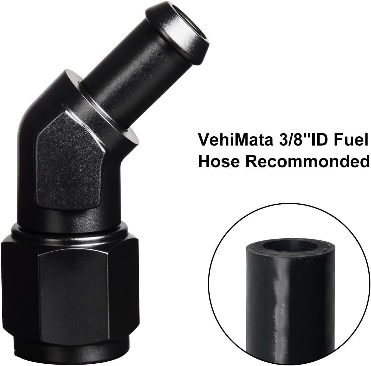 6AN Female to 5/16 Barb 45 Degree Swivel Hose Fitting Adapter Aluminum Black 1PC